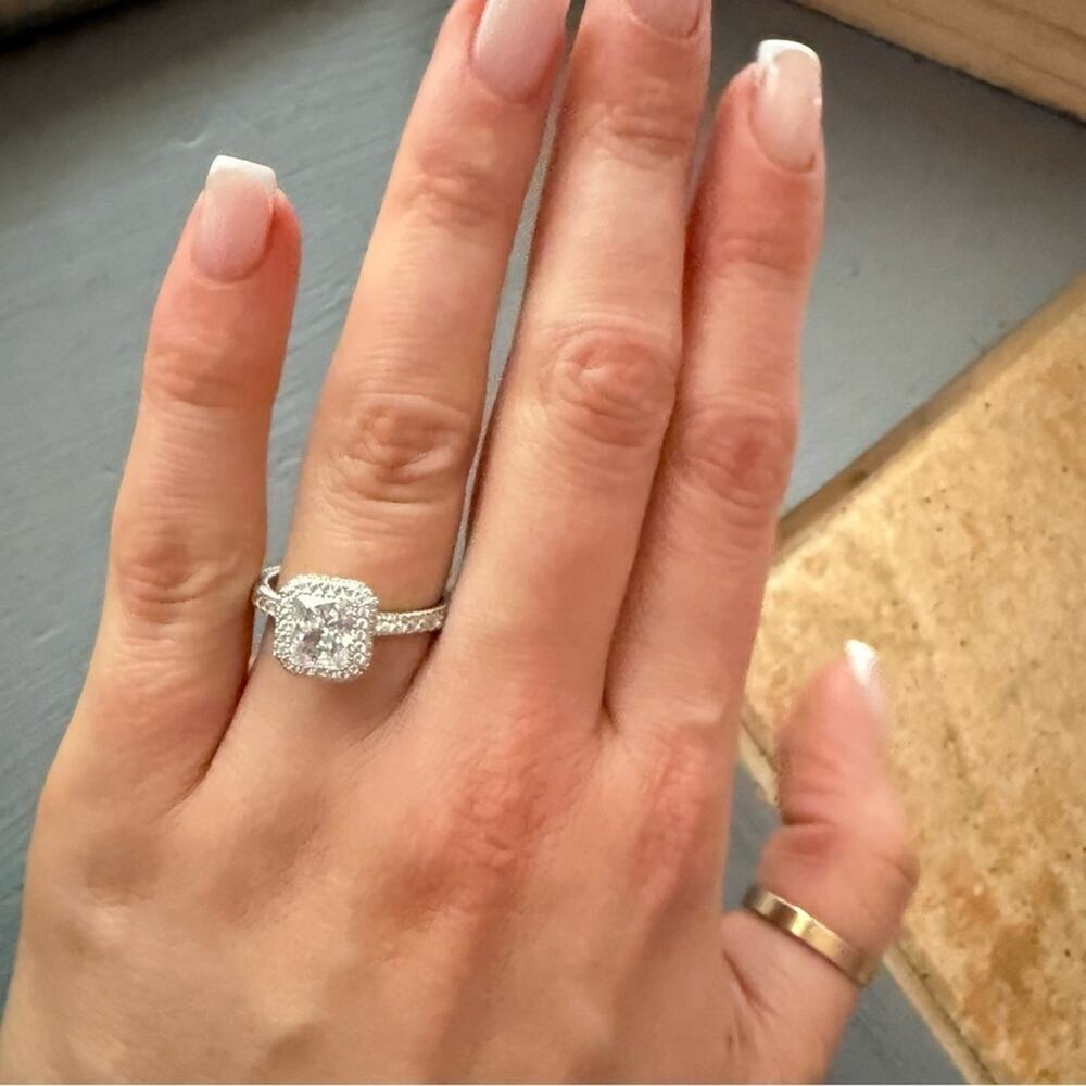 Judith Ripka Radiant cut Halo 925 Sterling Silver CZ Ring NEW Size 10